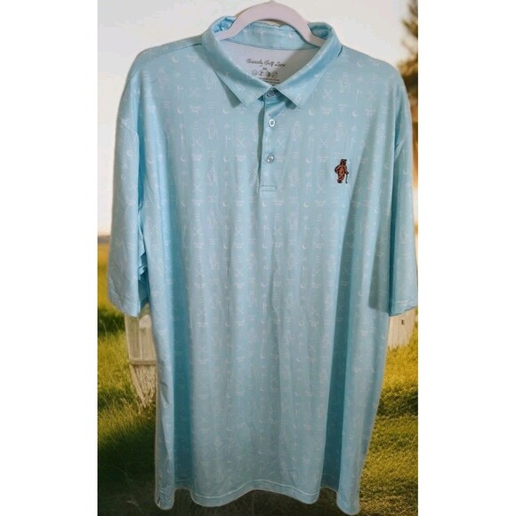 Grizzly Golf Lane Polo Shirt Size 3XL Aqua Blue Embroidered Bear Design - Picture 1 of 8